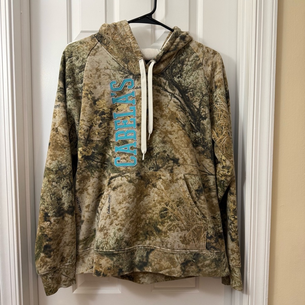 Cabela's Brown Realtree-Style Camo Hoodie with Yellow Tag